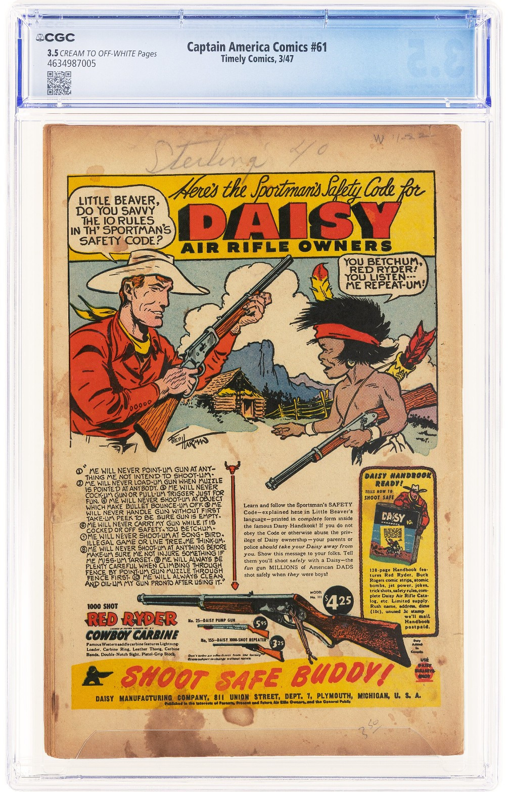 Captain America Comics #61 CGC 3.5 Timely 1947 Red Skull Bondage Golden Age