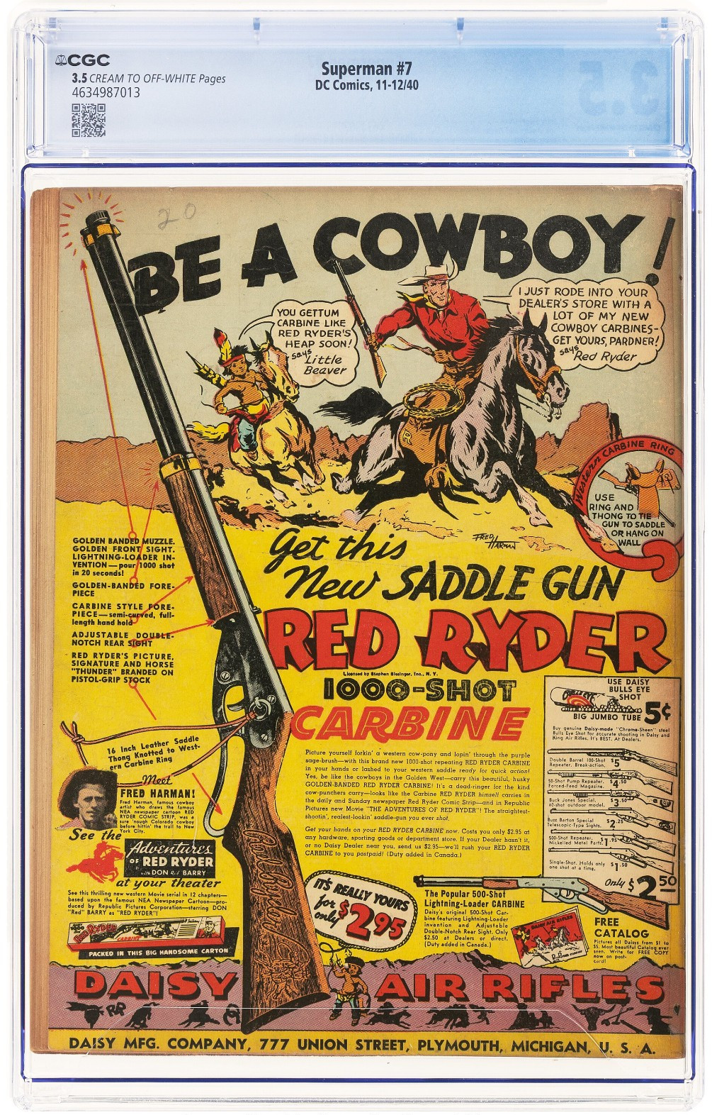 1940 DC Comics Superman #7 CGC 3.5 1st Appearance of Perry White 1st WW2 cover