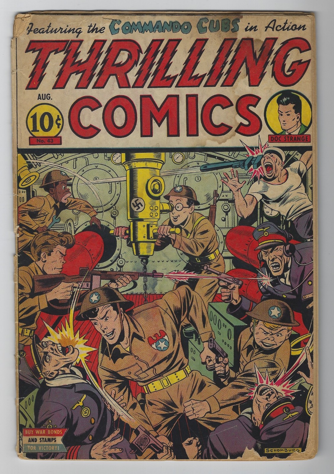 THRILLING COMICS #43 (1944) Schomburg German War Cover RARE Golden Age