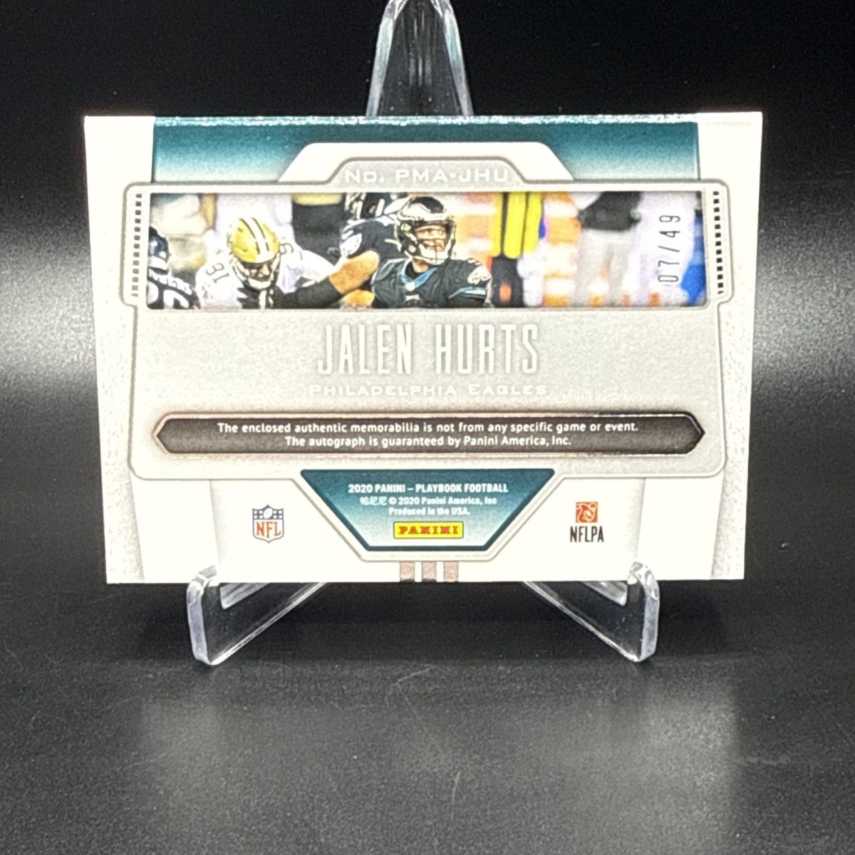 2020 PANINI PLAYBOOK JALEN HURTS MATERIAL AUTOGRAPHS ROOKIE TRI PATCH AUTO #/49