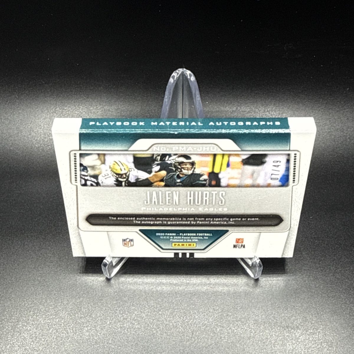 2020 PANINI PLAYBOOK JALEN HURTS MATERIAL AUTOGRAPHS ROOKIE TRI PATCH AUTO #/49