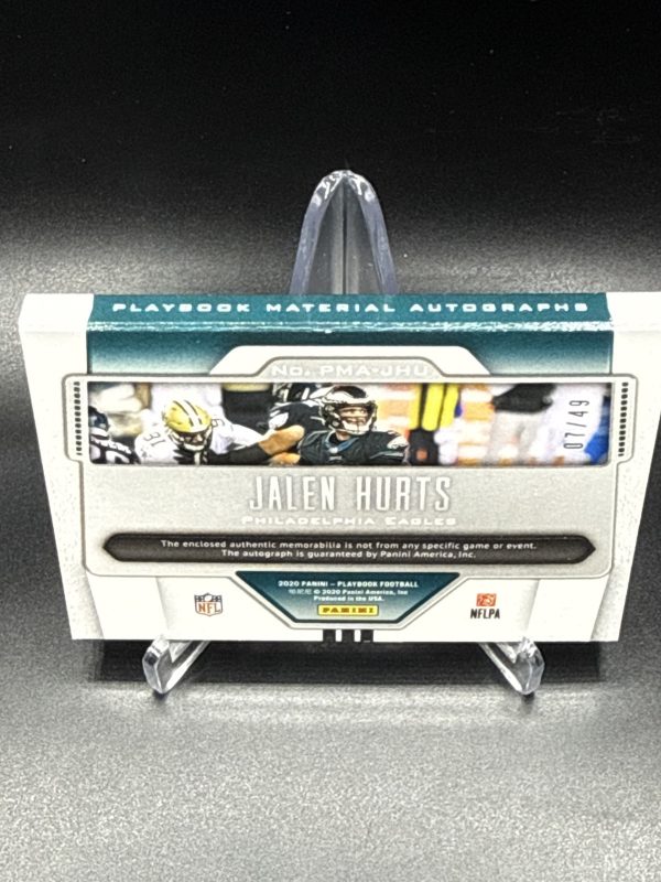 2020 PANINI PLAYBOOK JALEN HURTS MATERIAL AUTOGRAPHS ROOKIE TRI PATCH AUTO #/49