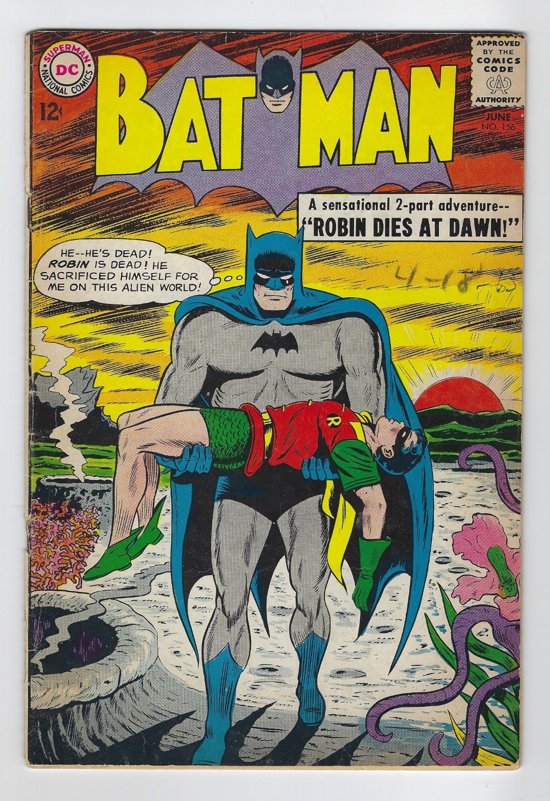 Batman #156 (Mid-Grade 1963, DC Comics) Robin Dies at Dawn! Sheldon Moldoff Art