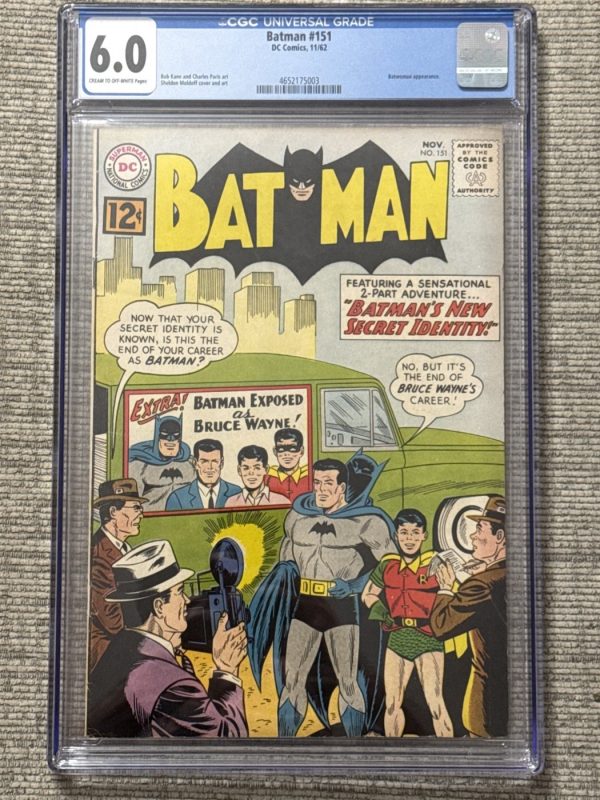 1962 DC Comics Batman #151 CGC 6.0. Bruce Wayne Identity Revealed Key Book
