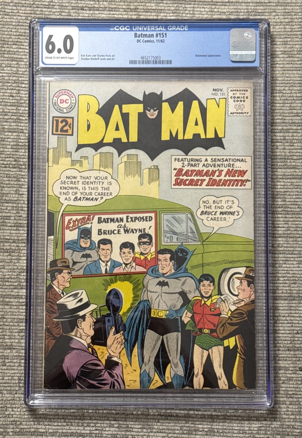 1962 DC Comics Batman #151 CGC 6.0. Bruce Wayne Identity Revealed Key Book