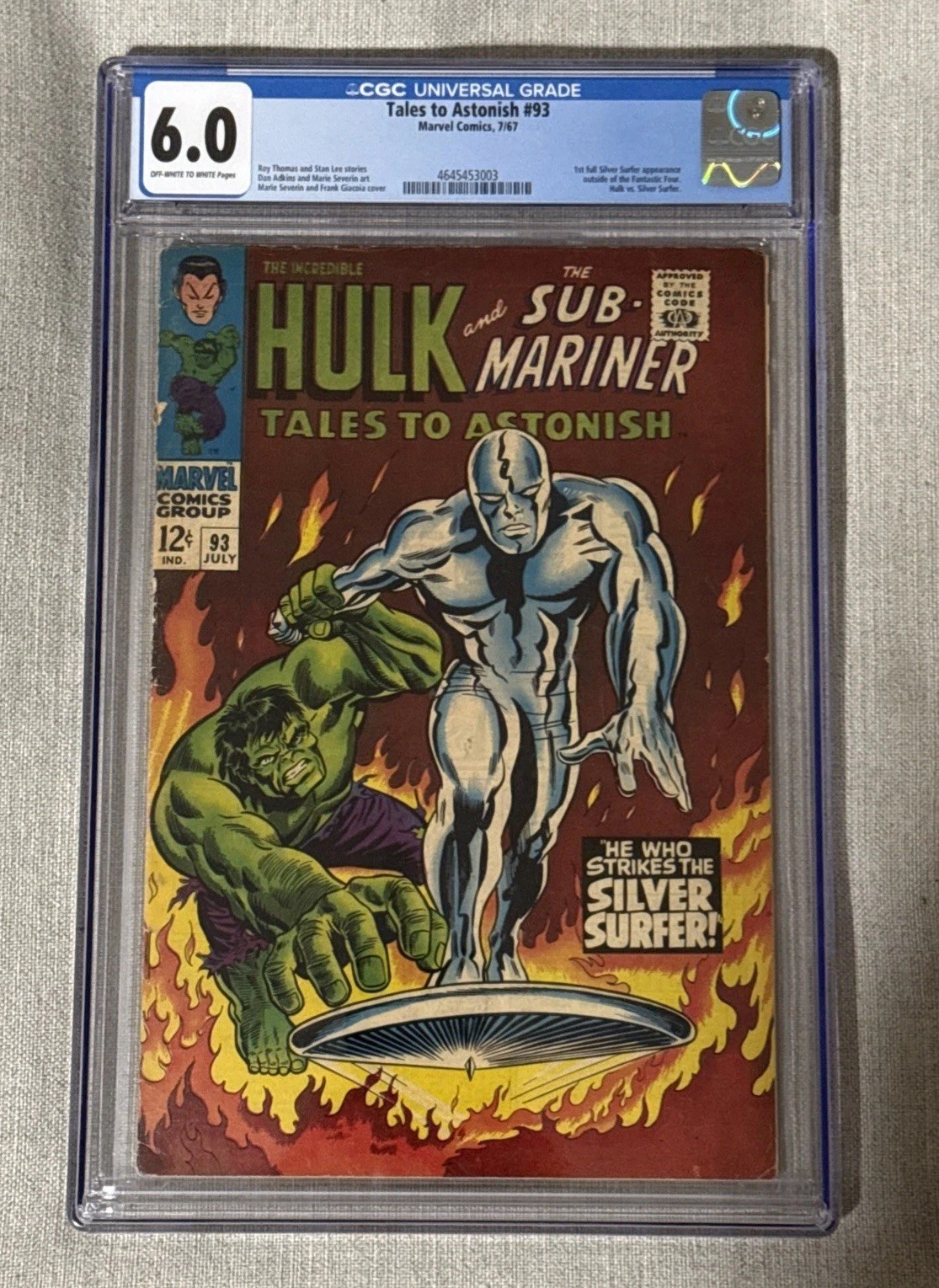 Tales to Astonish 93 CGC 6.0 1967 OFF-WHITE TO WHITE Hulk vs. Silver Surfer