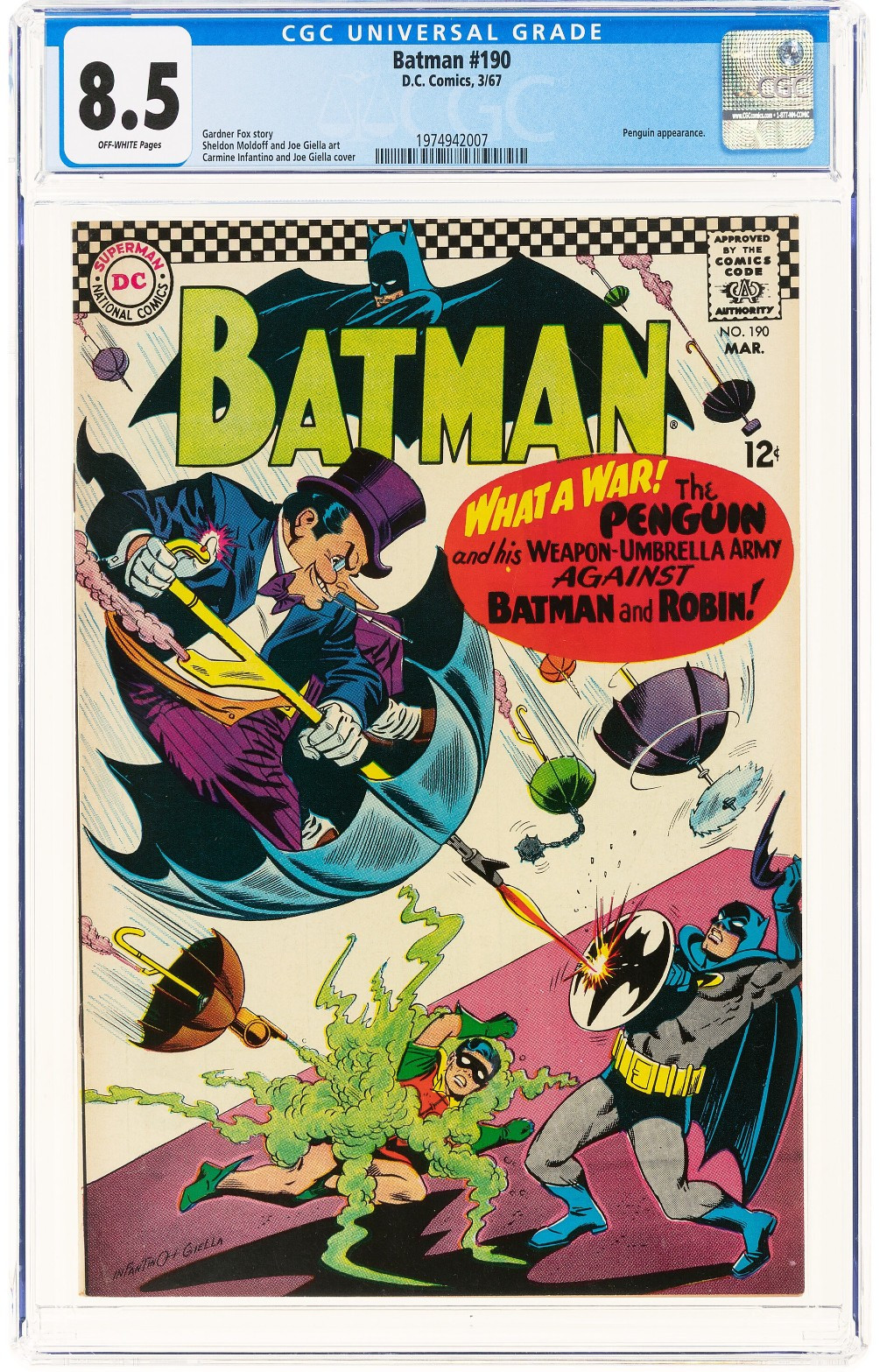 1967 Batman #190 CGC 8.5 Classic Penguin Cover. Robin appearance