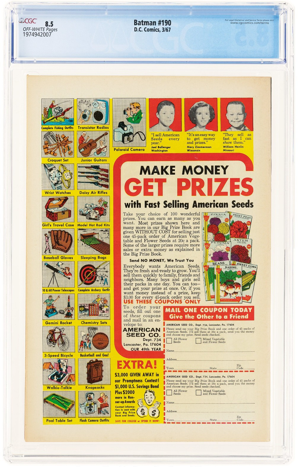 1967 Batman #190 CGC 8.5 Classic Penguin Cover. Robin appearance