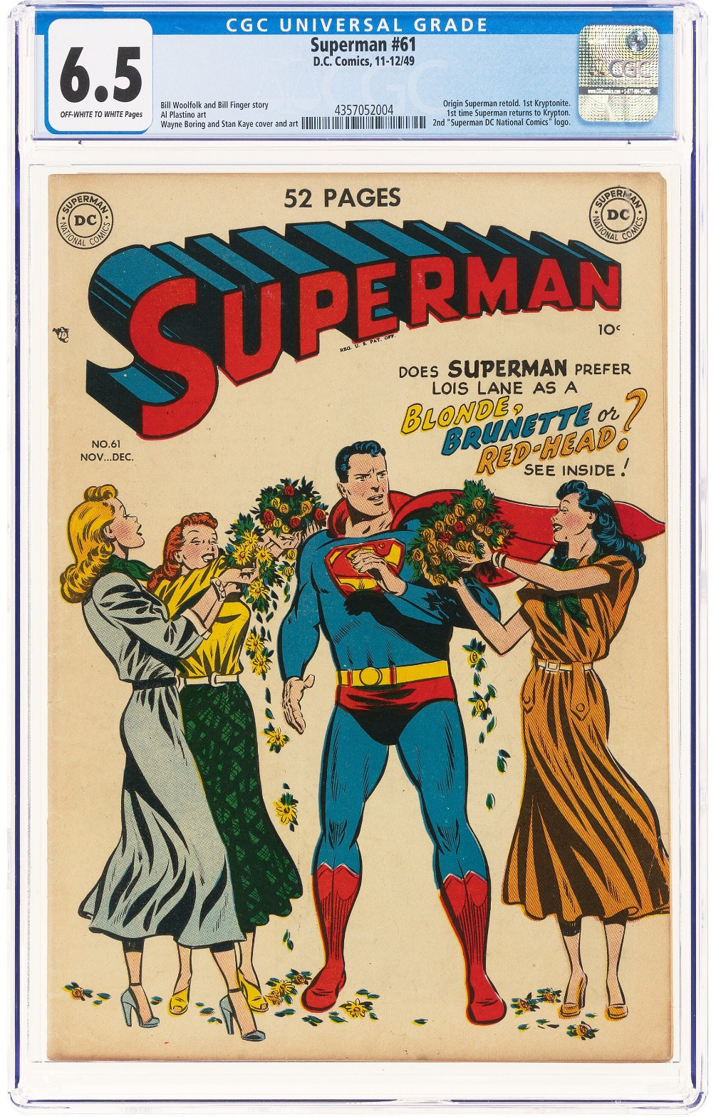 SUPERMAN #61 CGC 6.5 OW/WH PAGES 1ST KRYPTONITE DC COMICS 1949