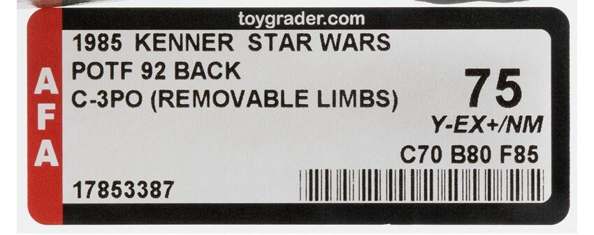 Star Wars POTF C-3PO (Removable Limbs) 92-Back AFA Y75 (Kenner, 1985) UNPUNCHED