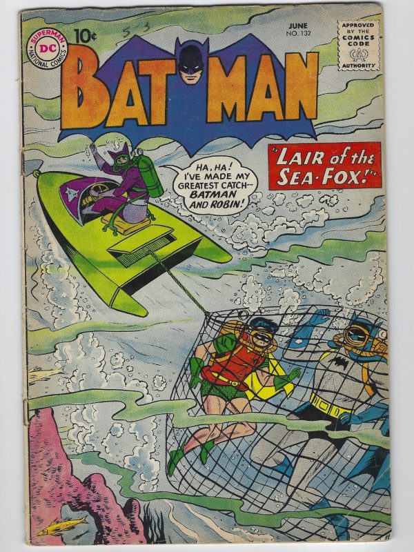 Batman #132 (1960) Robin - Scuba Cover- Sea Fox DC Silver Age VG+/FN-