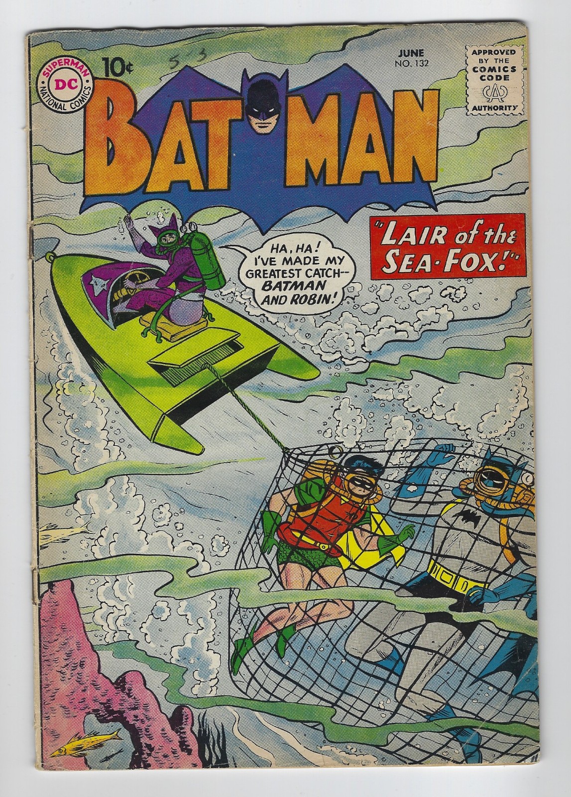 Batman #132 (1960) Robin - Scuba Cover- Sea Fox DC Silver Age VG+/FN-