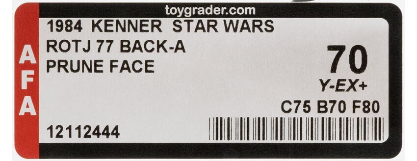Star Wars ROTJ Prune Face 77-Back A AFA 70 (Kenner, 1984)