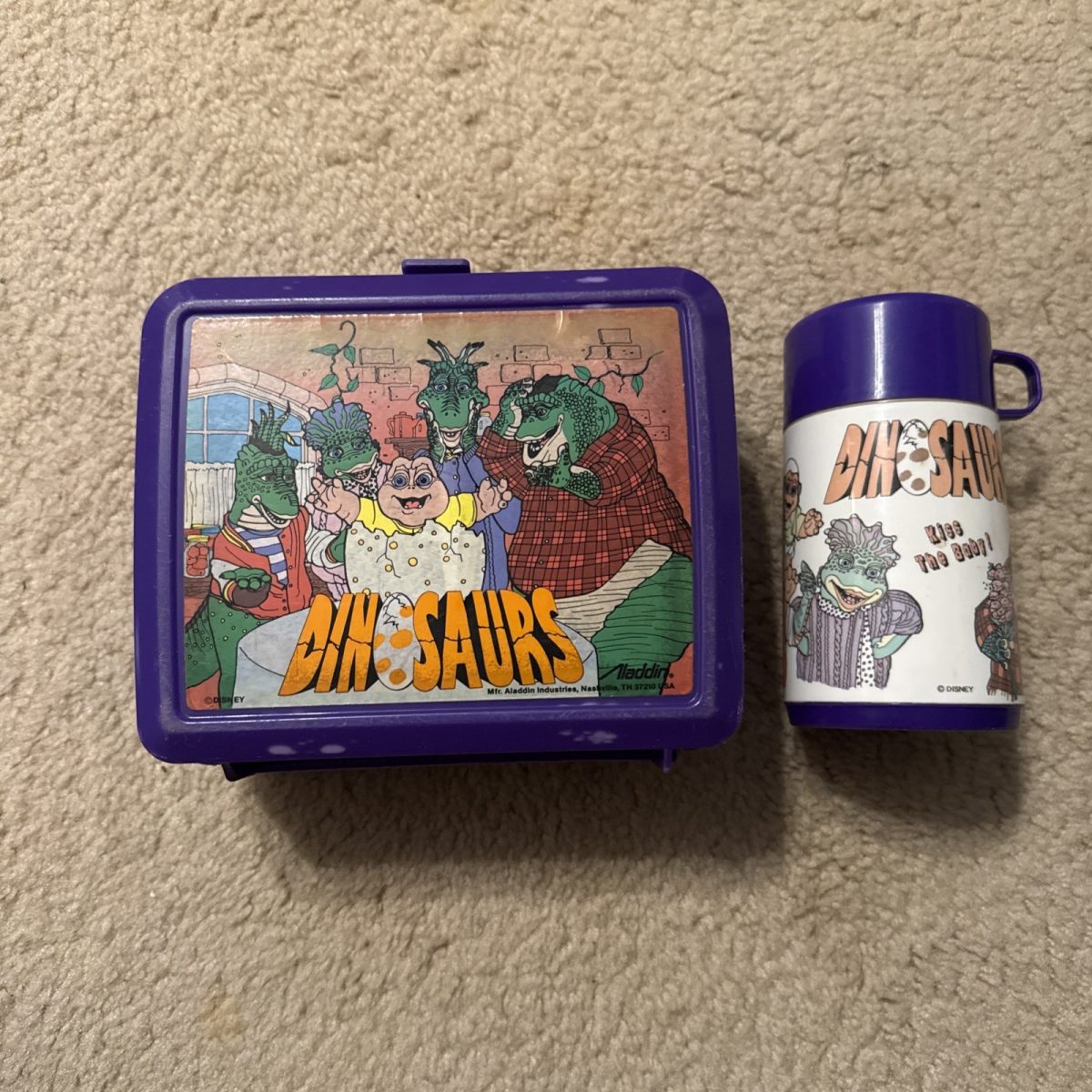 Vintage Aladdin 1990s Disney Dinosaurs Purple Plastic Lunchbox & Thermos