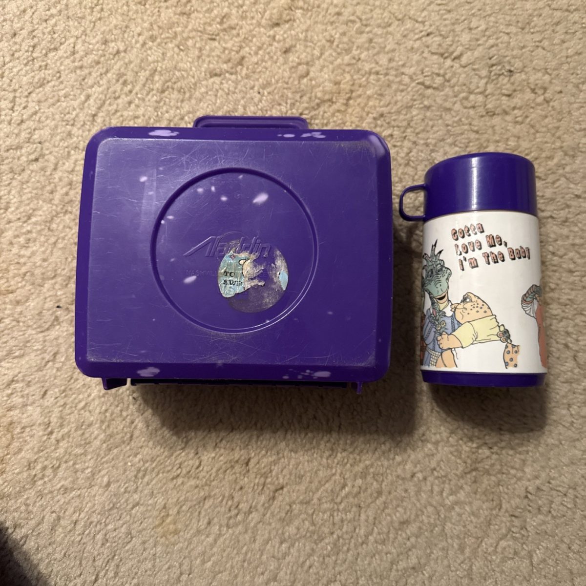 Vintage Aladdin 1990s Disney Dinosaurs Purple Plastic Lunchbox & Thermos