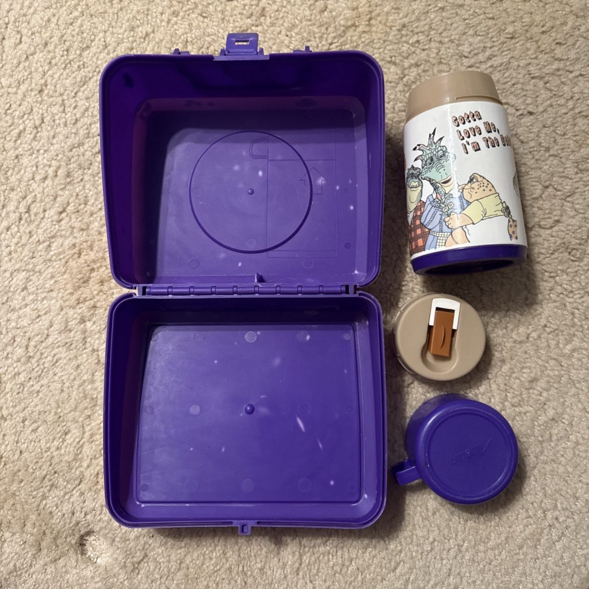 Vintage Aladdin 1990s Disney Dinosaurs Purple Plastic Lunchbox & Thermos