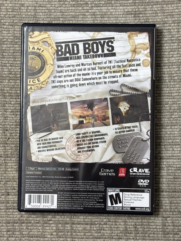 Bad Boys Miami Takedown Sony PlayStation 2 PS2 Game Complete W Manual NTSC-U/C