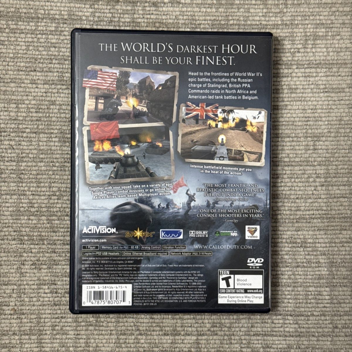 Call of Duty Finest Hour PS2 PlayStation 2 Complete W/ Manual CIB Tested MINT