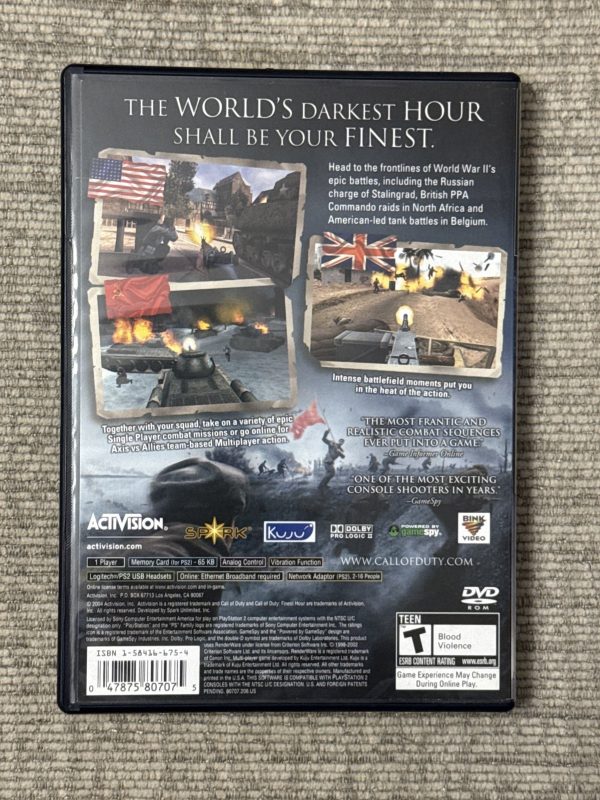 Call of Duty Finest Hour PS2 PlayStation 2 Complete W/ Manual CIB Tested MINT