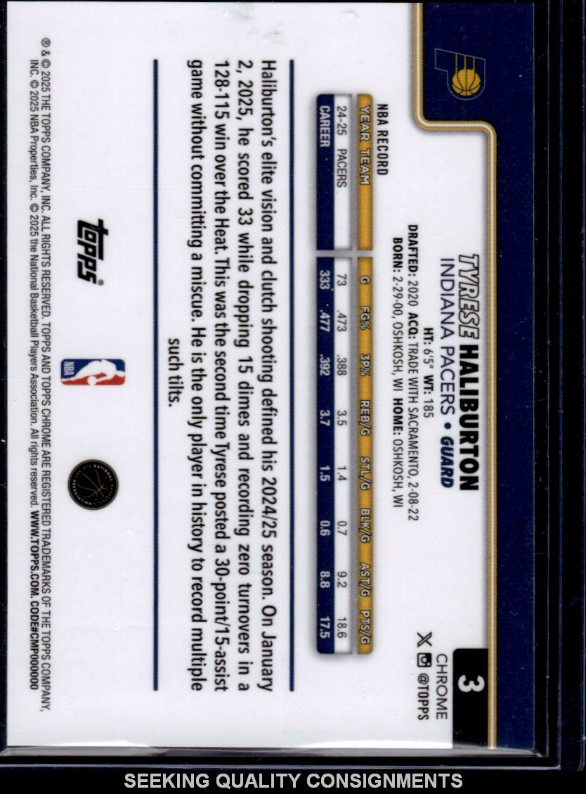 2025-26 Topps Chrome Tyrese Haliburton #3 Gold Geometric Refractor /50