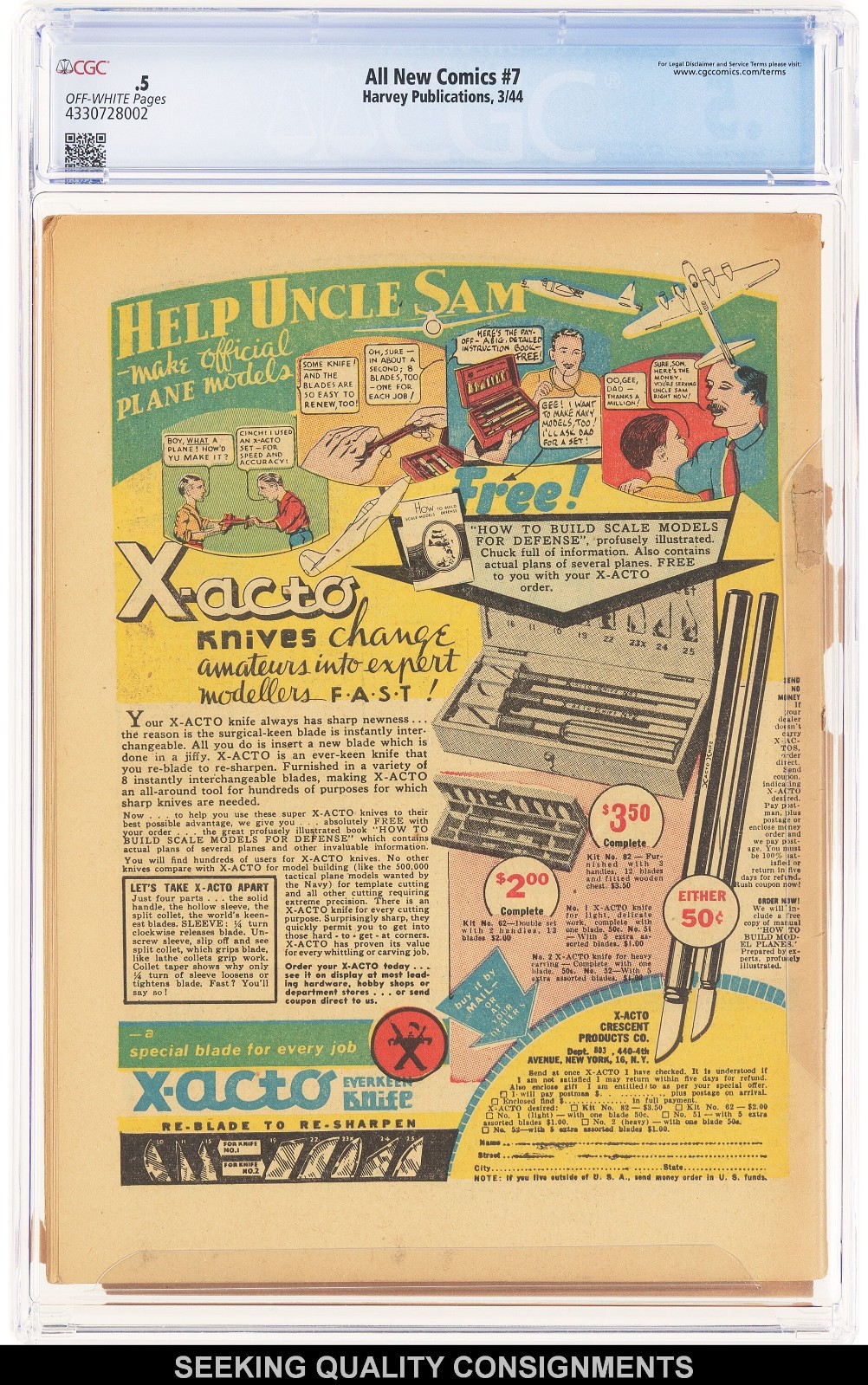 All-New Comics #7 CGC .5 (Harvey 1944) Alex Schomburg Bondage War Cover RARE