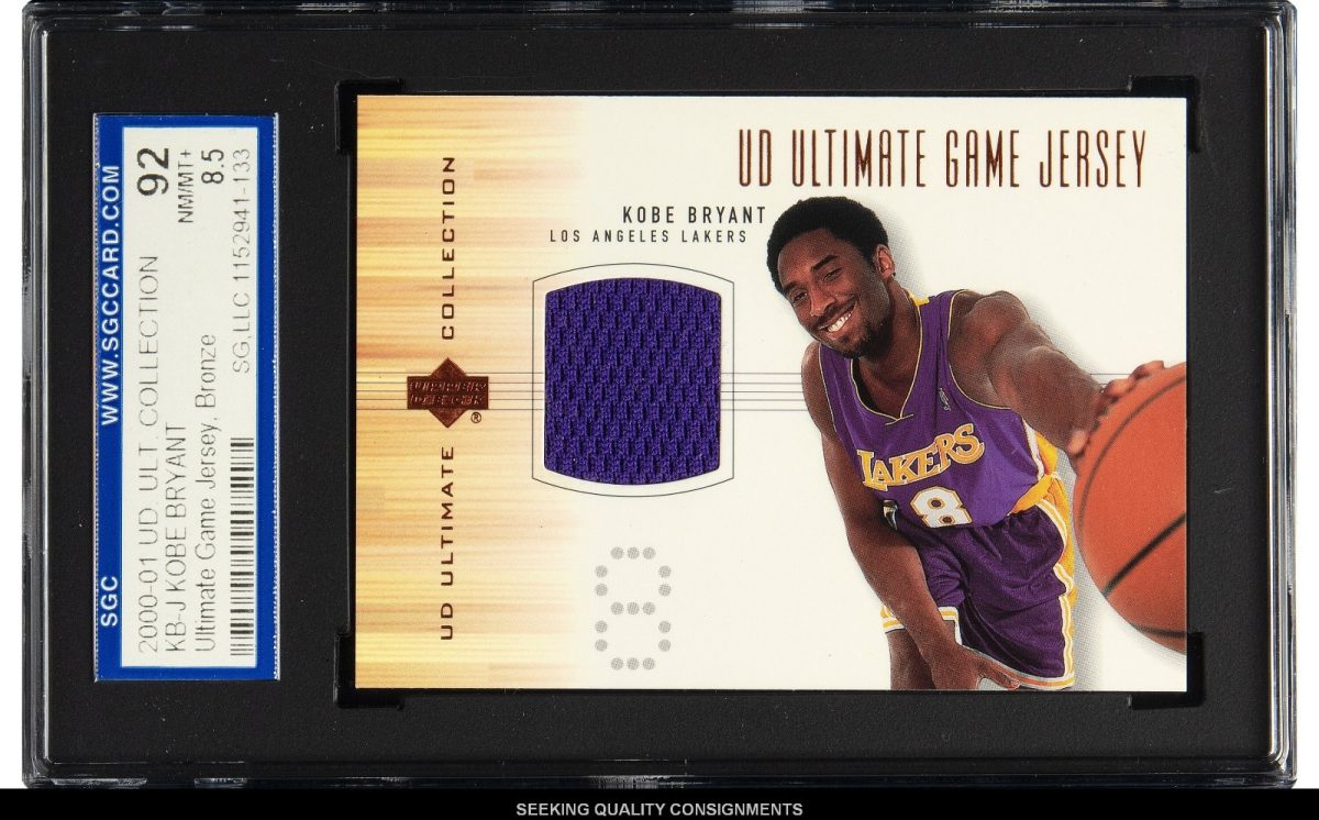 KOBE BRYANT 2000-01 UD Ultimate Collection Game Jersey Bronze SGC 92 NM/MT+ 8.5