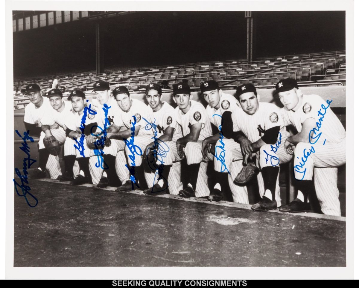 1952 New York Yankees Starters Multi-Signed Framed Photo Mantle, Berra, Mize PSA