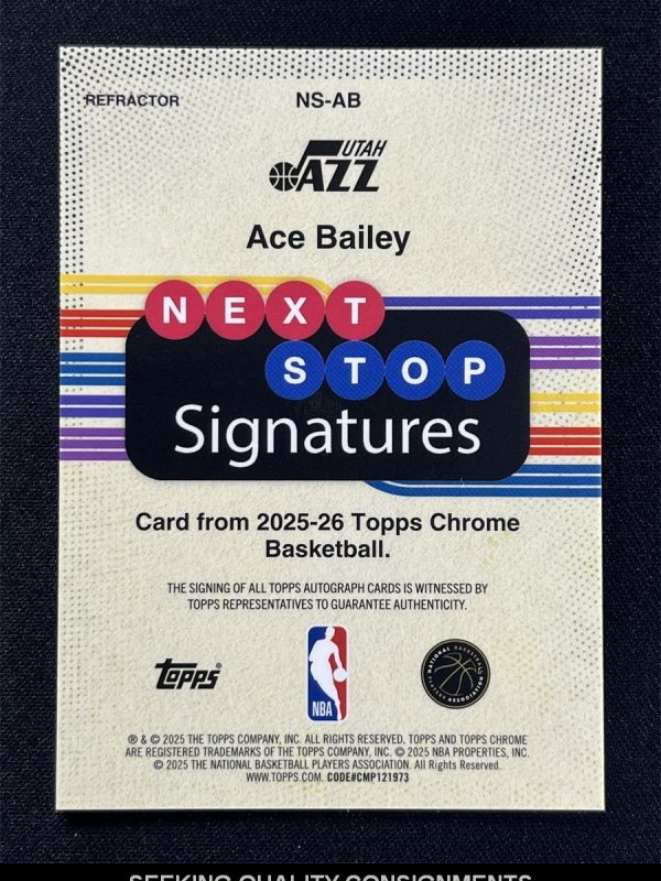 2025-26 Topps Chrome Ace Bailey Silver Refractor Next Stop Signatures Auto RC