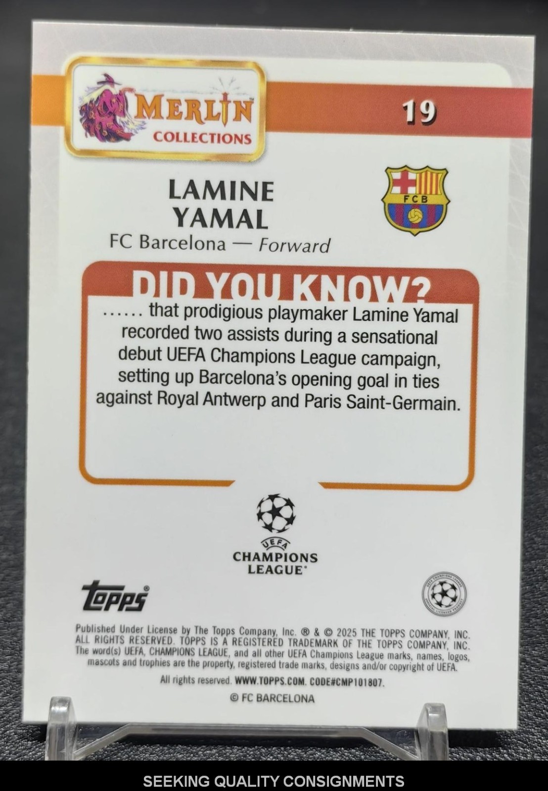 2024-25 Topps Merlin UEFA Lamine Yamal #19 Atomic Refractor