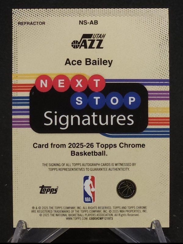 2025-26 Topps Chrome Ace Bailey Silver Refractor Next Stop Signatures Auto RC