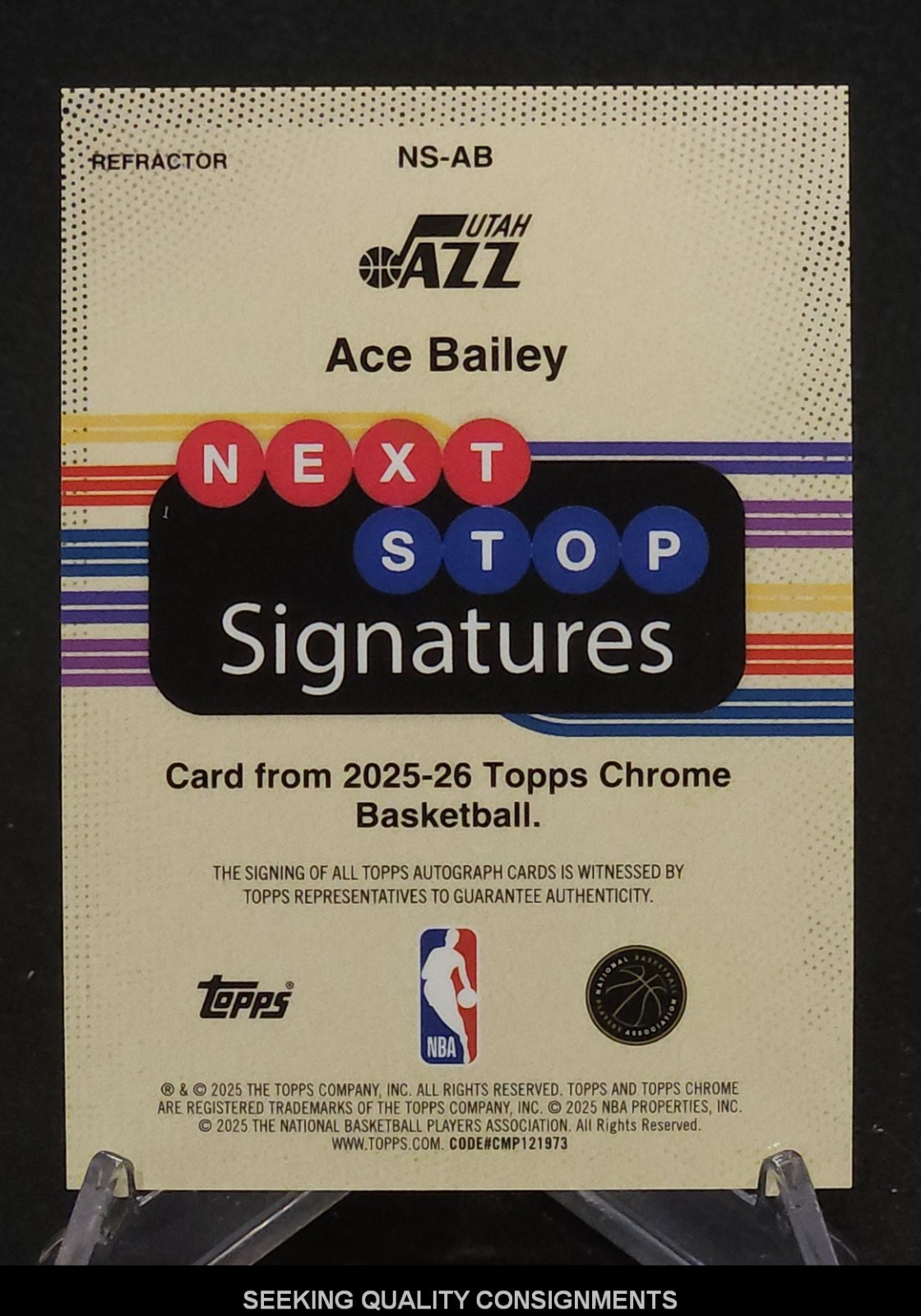 2025-26 Topps Chrome Ace Bailey Silver Refractor Next Stop Signatures Auto RC