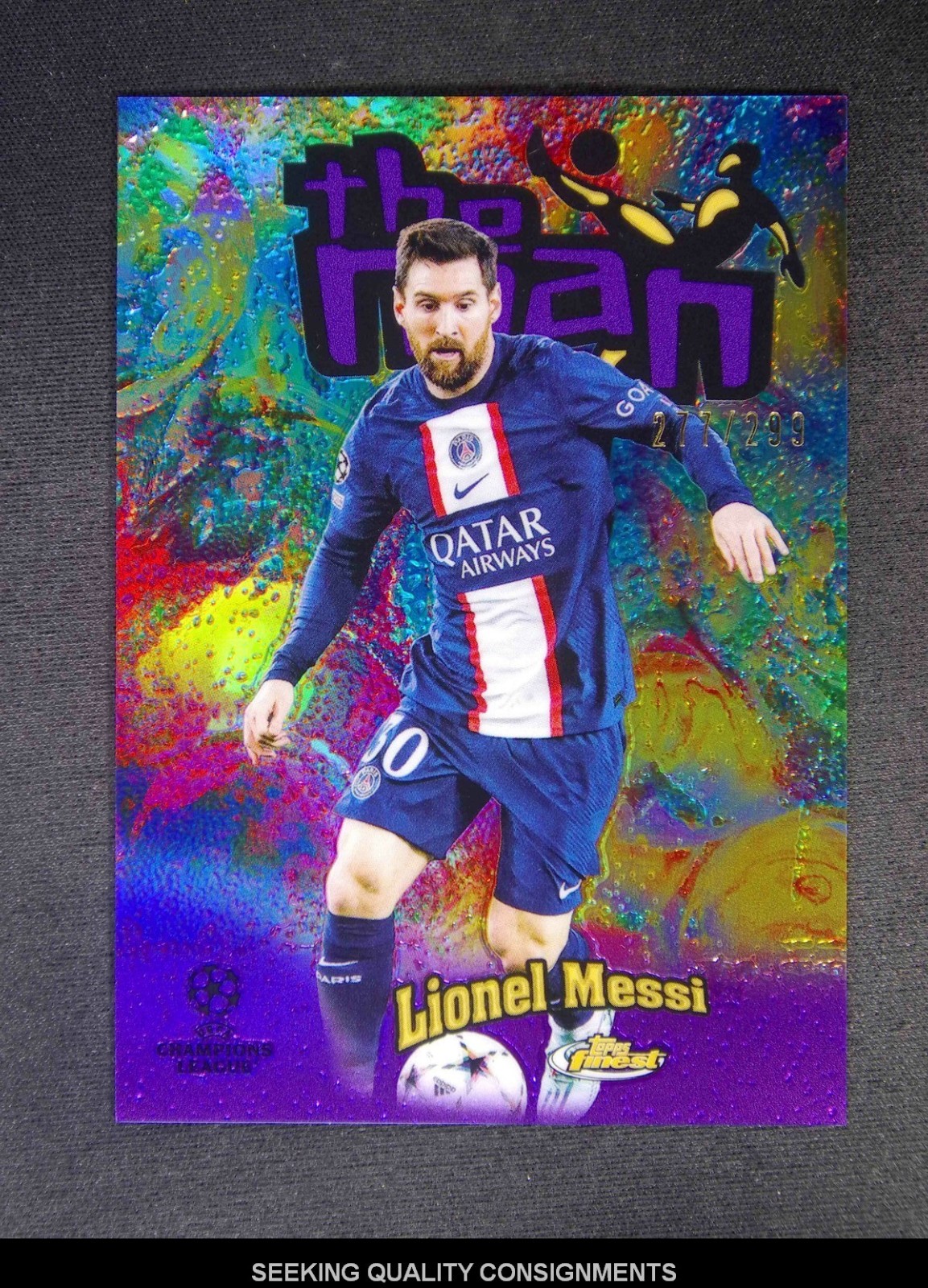 2023 Topps Finest UEFA Lionel Messi The Man Purple /299