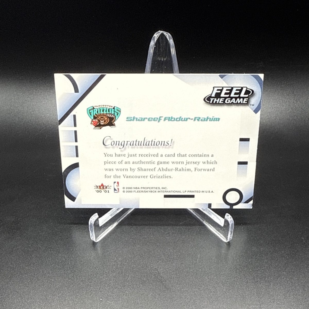 2000 Fleer Feel The Game Authentic Game Worn Jersey Shareef Abdul-Rahim