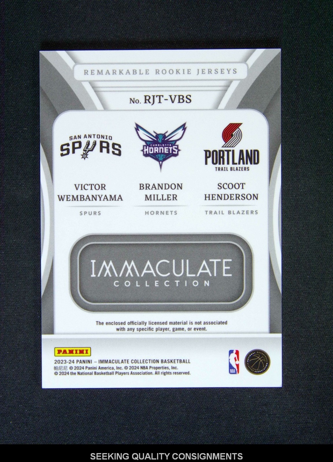 2023-24 Immaculate Victor Wembanyama Brandon Miller RC Triple Jersey Patch /25