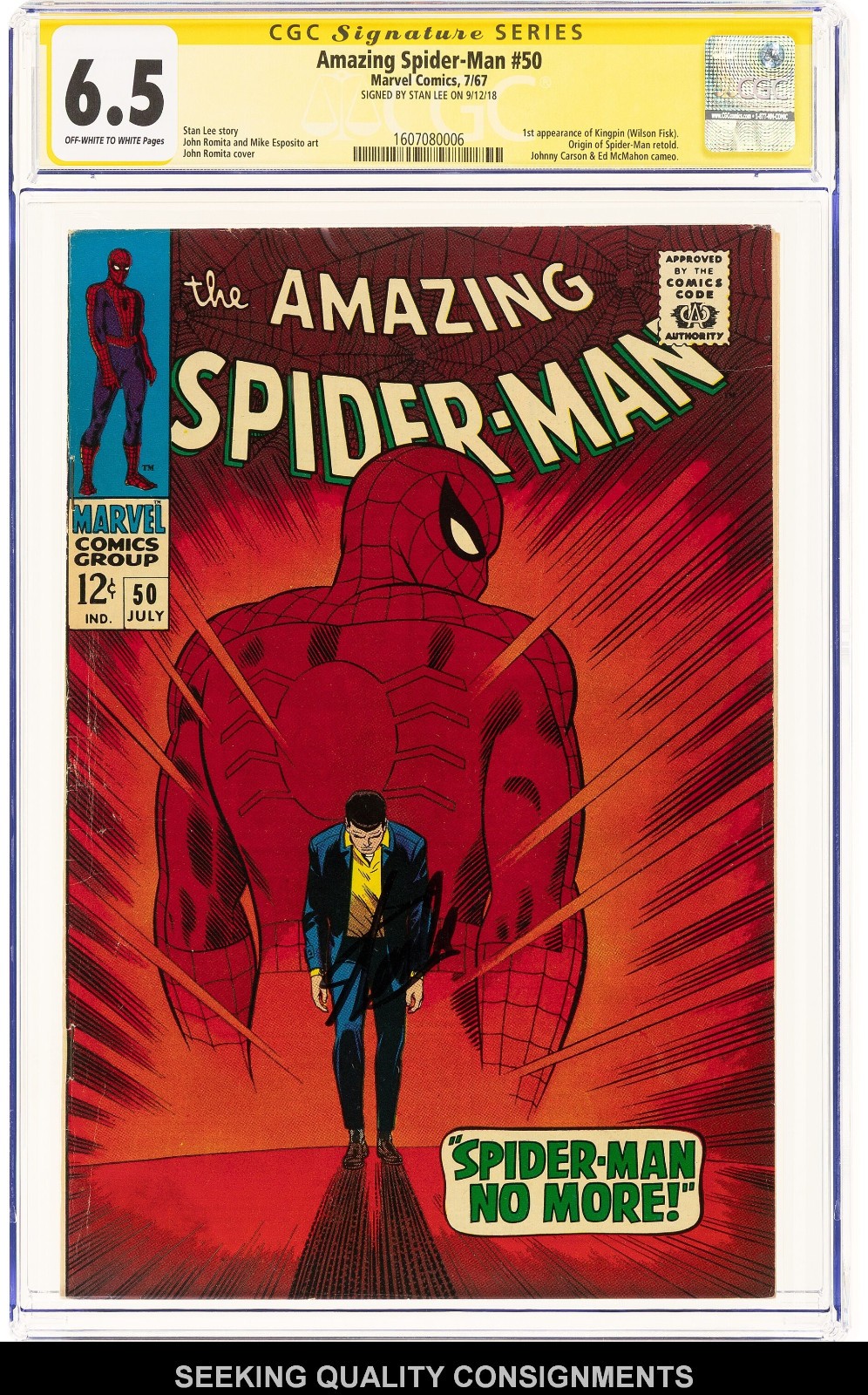 The Amazing Spider-Man #50 Signature Series: Stan Lee (Marvel, 1967) CGC FN+ 6.5