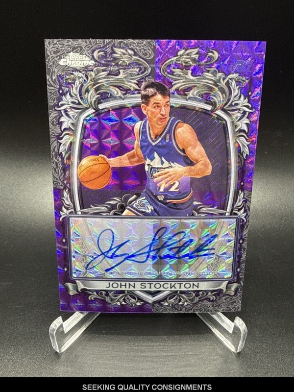 JOHN STOCKTON 2025-26 TOPPS CHROME SIGNATURE STYLE GEO PURPLE REF AUTO #/75