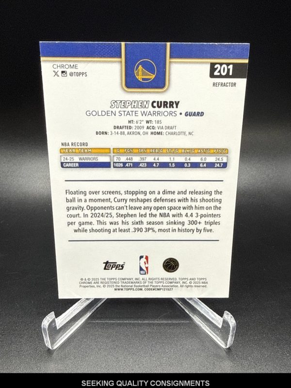 STEPHEN CURRY 2025-26 TOPPS CHROME #201 REFRACTOR WARRIORS