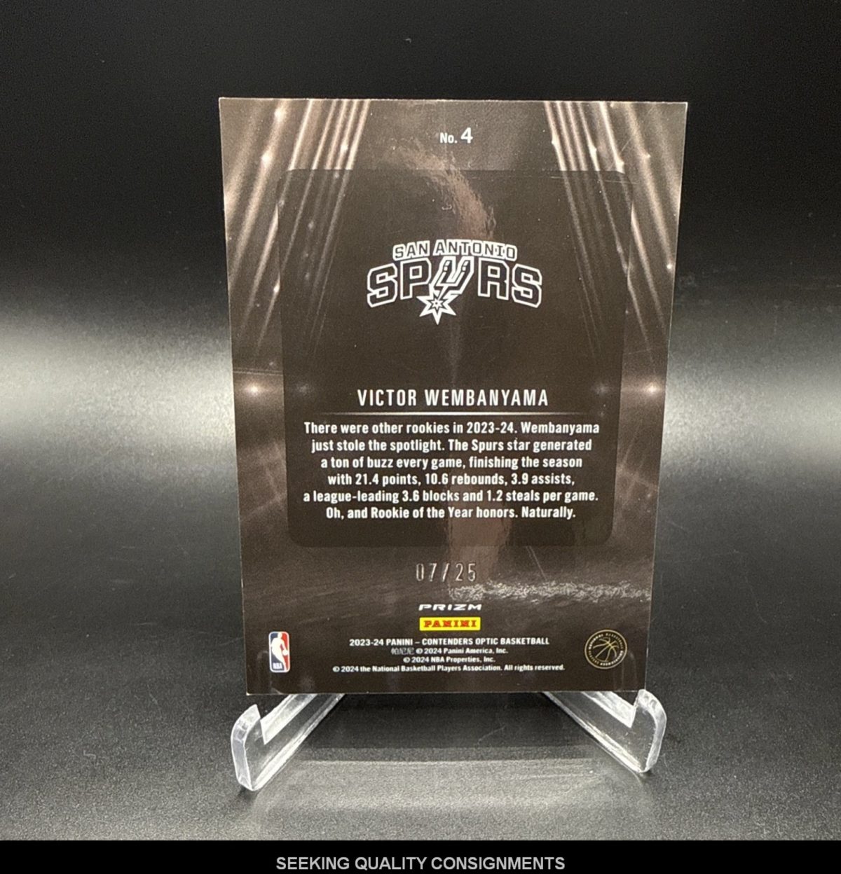 2023-24 Panini Contenders Optic Victor Wembanyama #4 VIPS Black Scope RC /25