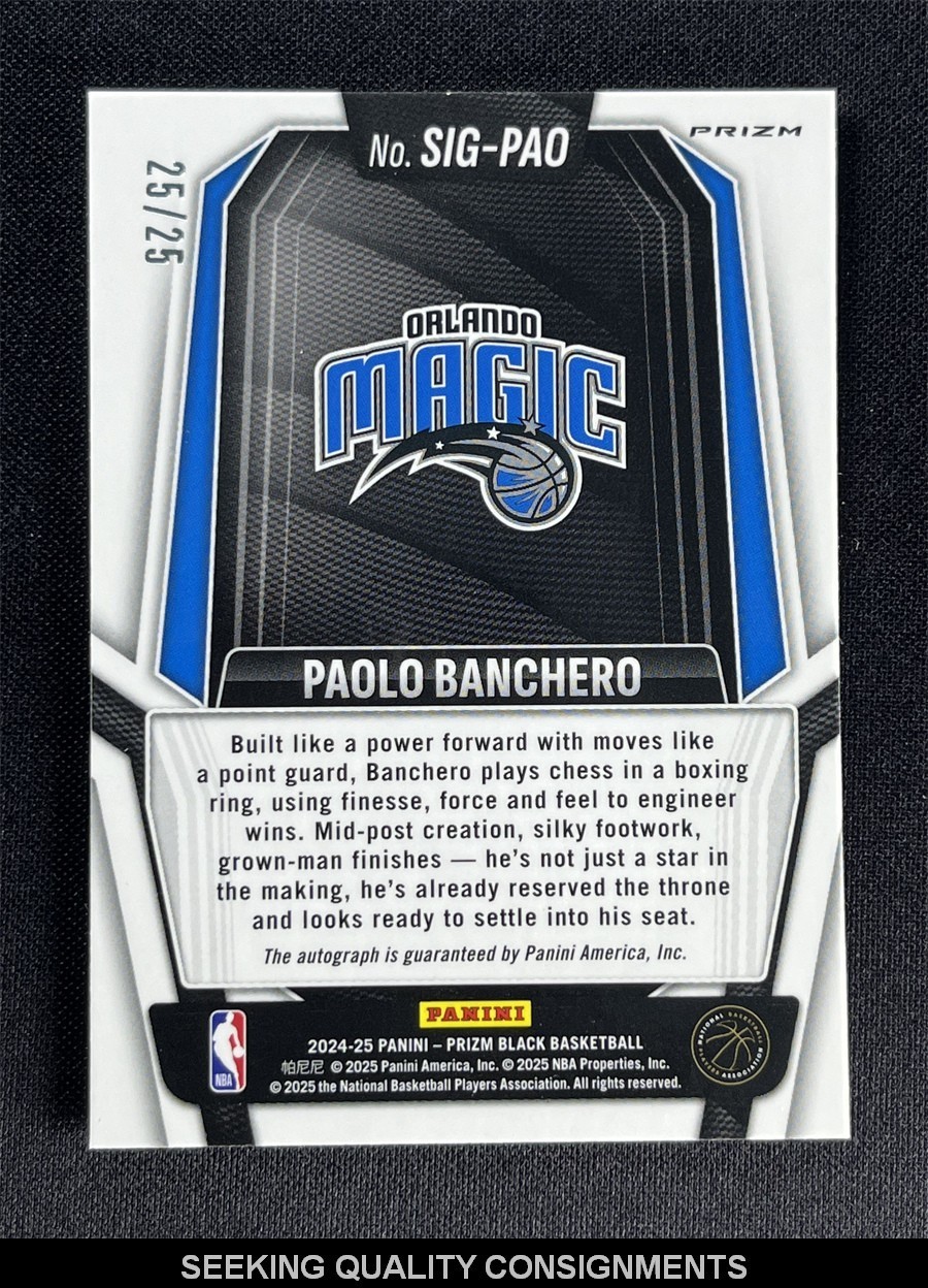 2024-25 Panini Prizm Black Paolo Banchero Mojo Signatures Auto #/25