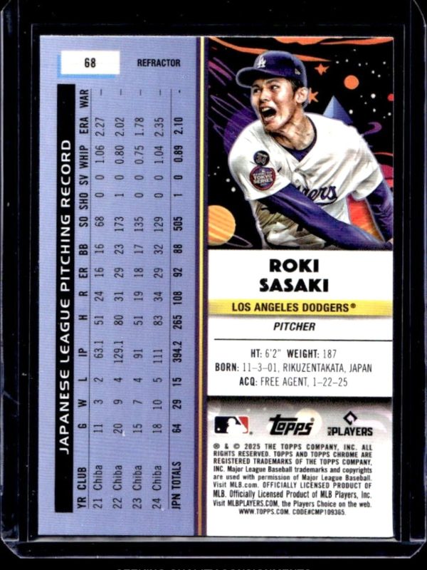 2025 Topps Cosmic Chrome Roki Sasaki RC Refractor Rookie #68 Dodgers