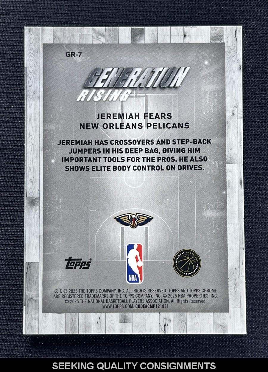 2025-26 Topps Chrome Jeremiah Fears #GR-7 Teal Generation Rising Rookie RC /199