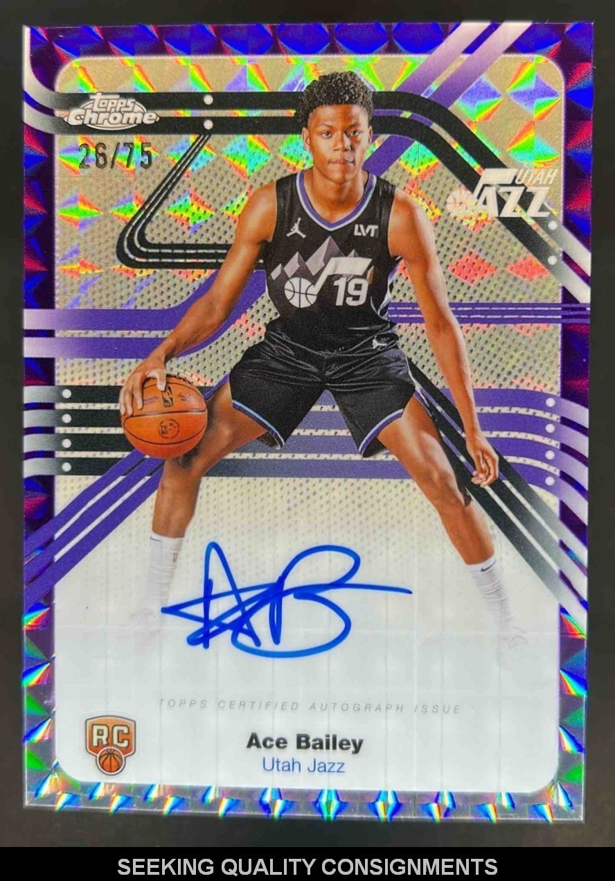 2025-26 Topps Chrome Ace Bailey Next Stop RC Geometric Purple Refractor Auto /75