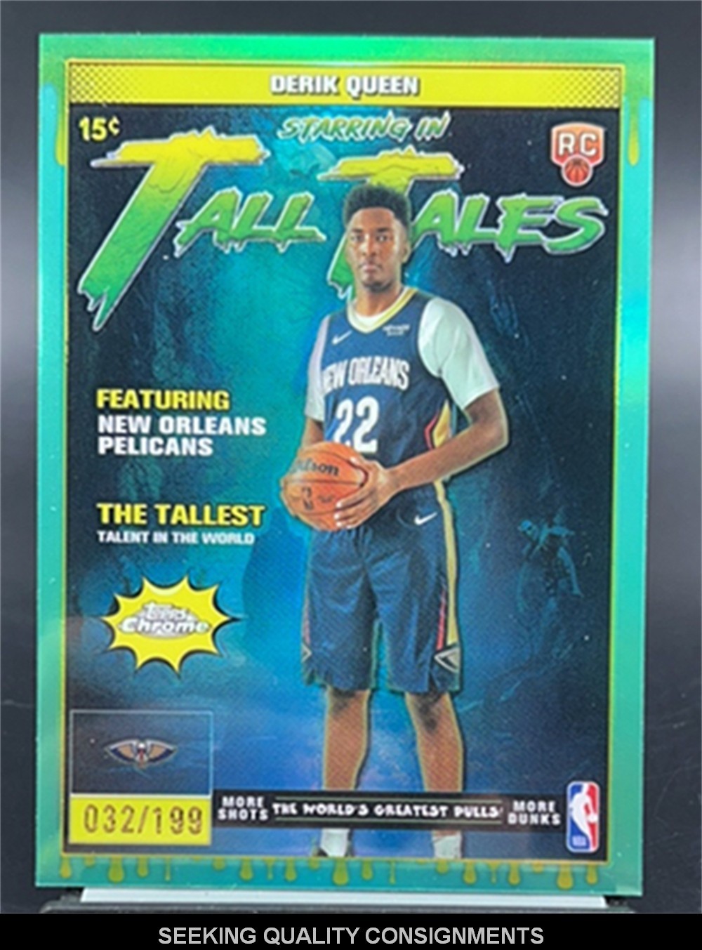 2025-26 Topps Chrome Derik Queen Tall Tales Aqua Refractor Rookie RC /199