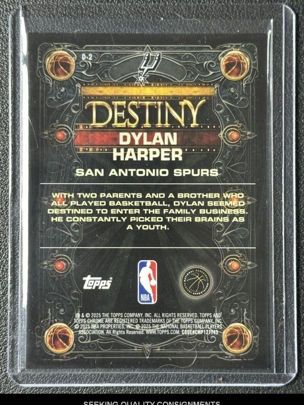 DYLAN HARPER 2025-26 TOPPS CHROME #D-2 DESTINY AQUA REFRACTOR RC #/199 SPURS