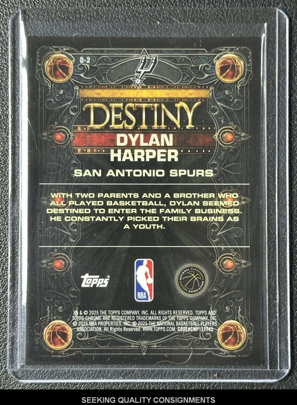 DYLAN HARPER 2025-26 TOPPS CHROME #D-2 DESTINY AQUA REFRACTOR RC #/199 SPURS