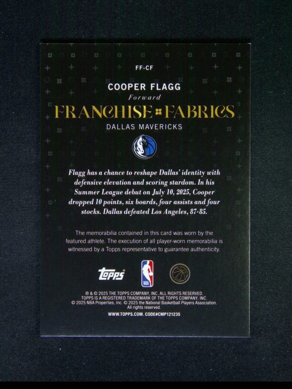 2025-26 Topps Flagship Cooper Flagg RC Franchise Fabric Patch Gold Holo Foil /50