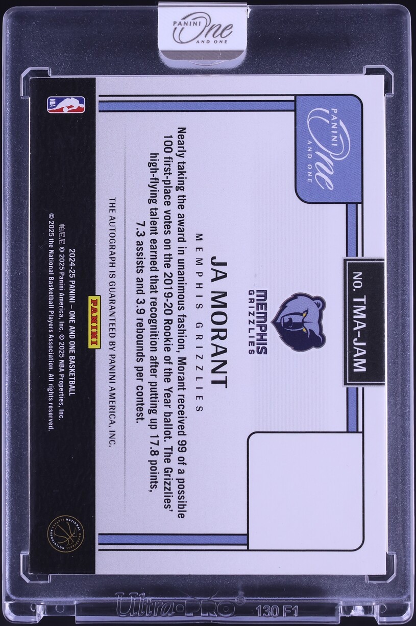 2024-25 Panini One and One JA MORANT GREEN TIMELESS MOMENTS AUTO 3/5 Grizzlies