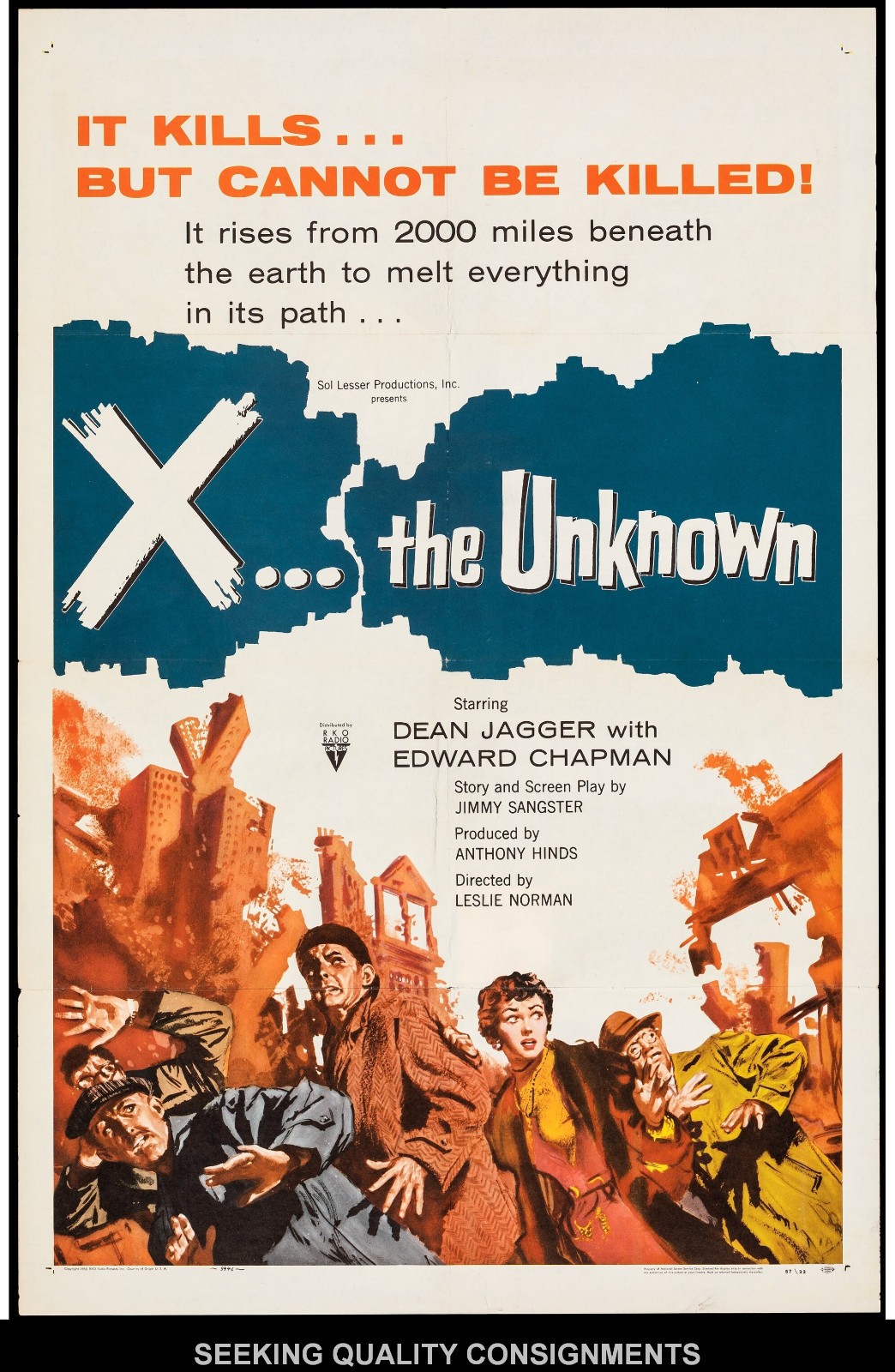 X the Unknown (RKO Radio, 1956) Folded, Very Fine- One Sheet Poster (27" X 41")