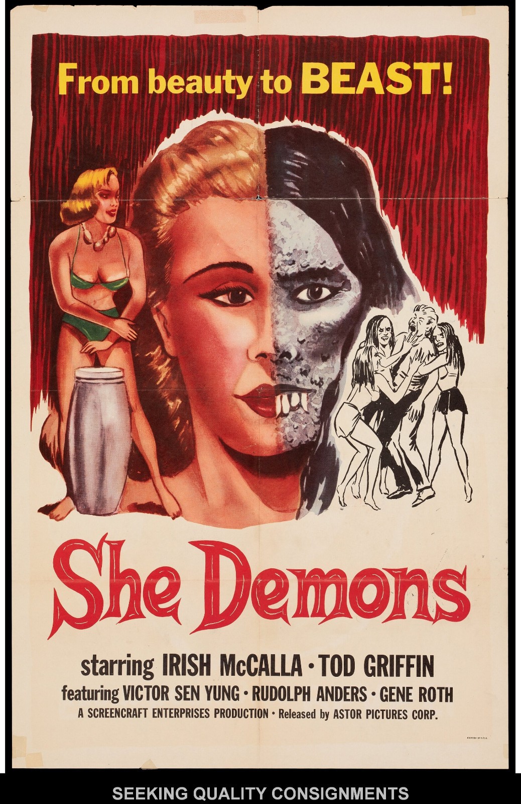 She Demons (Astor Pictures, 1958). Folded, Fine-. One Sheet (27" X 41") Original