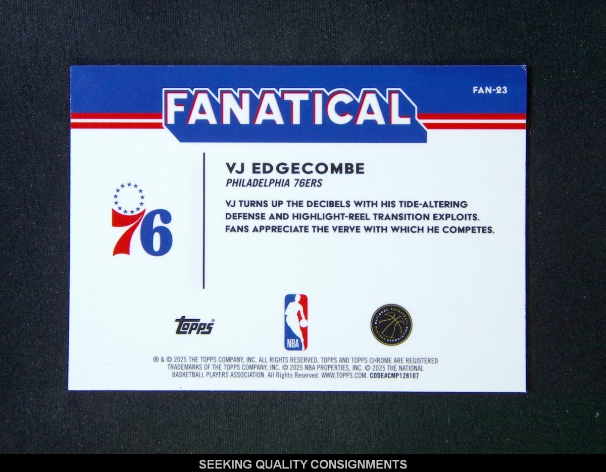 2025-26 Topps Chrome VJ Edgecombe #23 RC Rookie Fanatical Refractor SSP